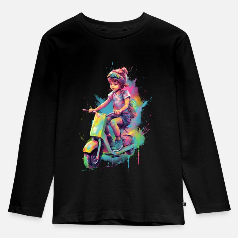Junge mit Roller - Kinder Premium Bio Langarmshirt - Schwarz