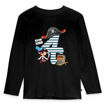 4 Jahre alt Geburtstag Junge Pirat - Kinder Premium Bio Langarmshirt - Schwarz - Vorne - AI Model Kid Male (0cm)