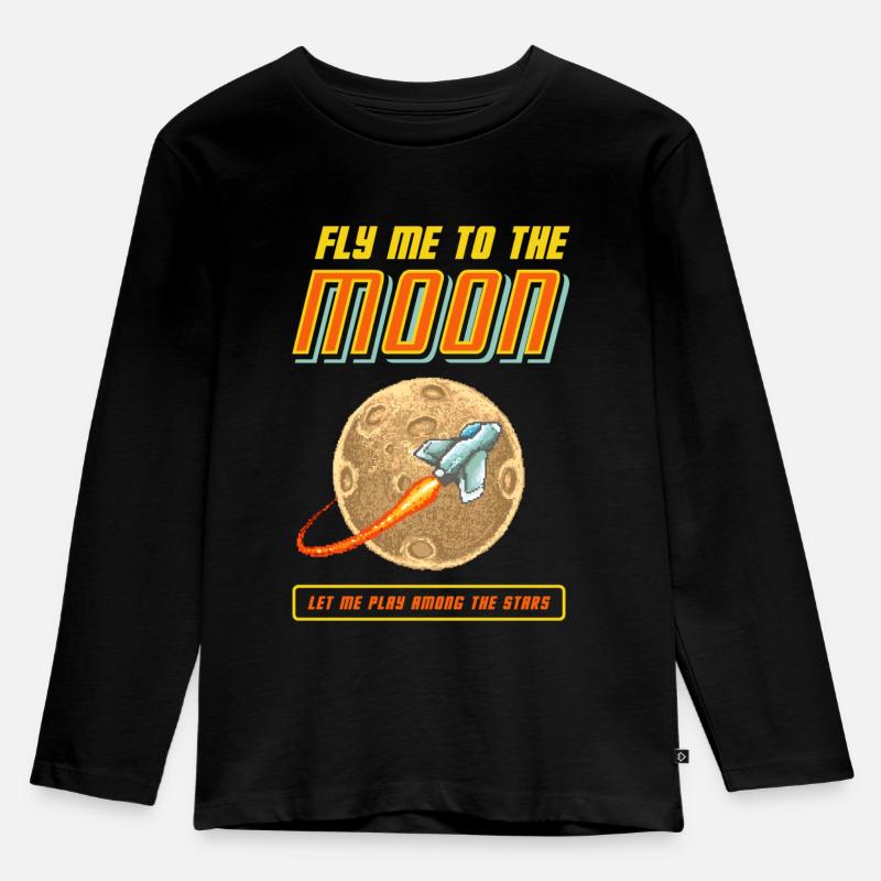 Fly Me To The Moon - Kinder Premium Bio Langarmshirt - Schwarz
