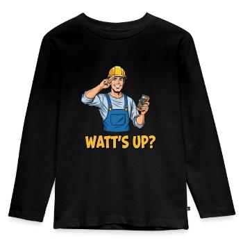 Electrician joke: Watt's Up? Funny saying - Kids' Premium Longsleeve Shirt - black - Front - AI Model Kid Male (0cm)