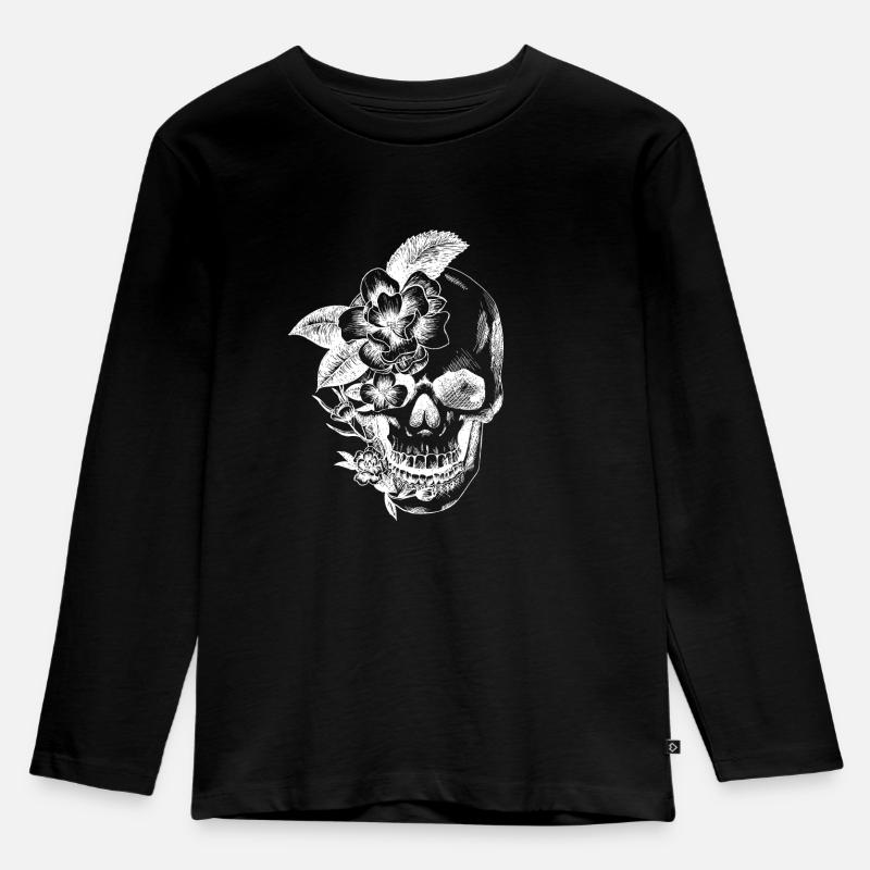 crâne et fleurs - T-shirt manches longues Premium Enfant - noir