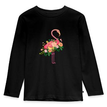 Fleurs de flamant rose - T-shirt manches longues Premium Enfant - noir - Devant - AI Model Kid Male (0cm)