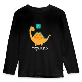 Pregosaurus Schwangerschaft Dinosaurier - Kinder Premium Bio Langarmshirt - Schwarz - Vorne - AI Model Kid Male (0cm)