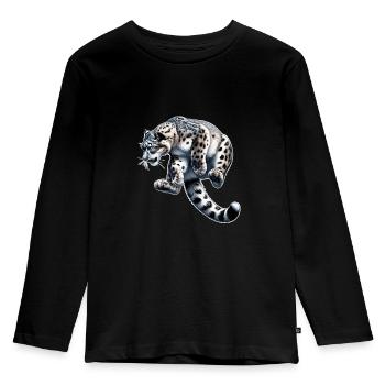 Schneeleopard Leopard Weißer Leopard - Kinder Premium Bio Langarmshirt - Schwarz - Vorne - AI Model Kid Male (0cm)