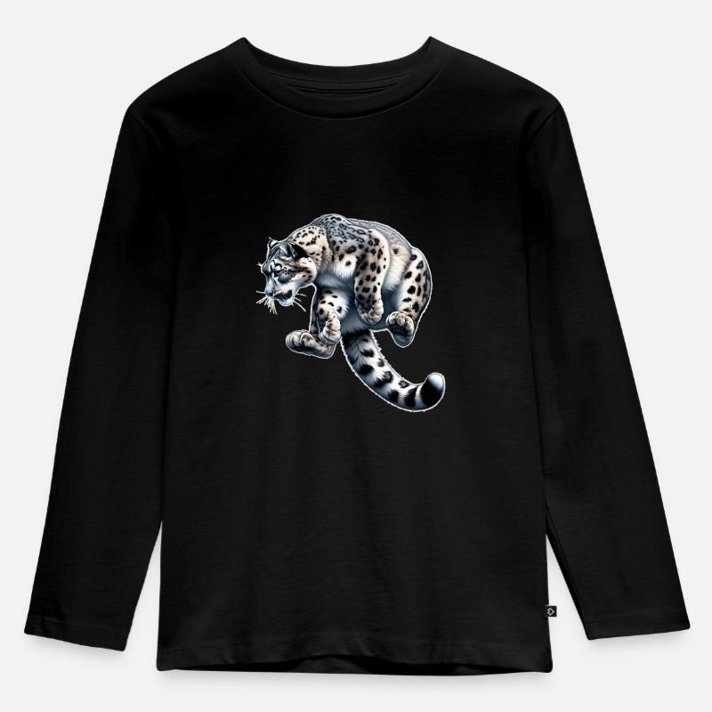 Schneeleopard Leopard Weißer Leopard - Kinder Premium Bio Langarmshirt - Schwarz