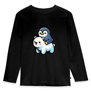 Pingouin mignon et ours polaire cadeau - T-shirt manches longues Premium Enfant - noir - Devant - AI Model Kid Male (0cm)
