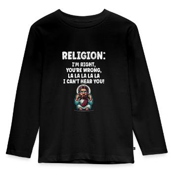 Lustiger Anti-Religions-Atheist-Agnostiker - Kinder Premium Bio Langarmshirt - Schwarz - Vorne - AI Model Kid Male (0cm)