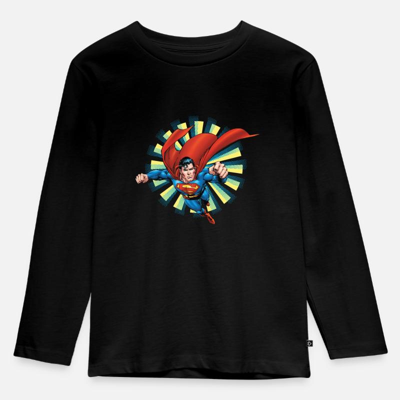Superman Flying Pose - Kinder Premium Bio Langarmshirt - Schwarz