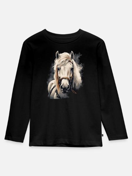Islandpferd - Kinder Premium Bio Langarmshirt - Schwarz