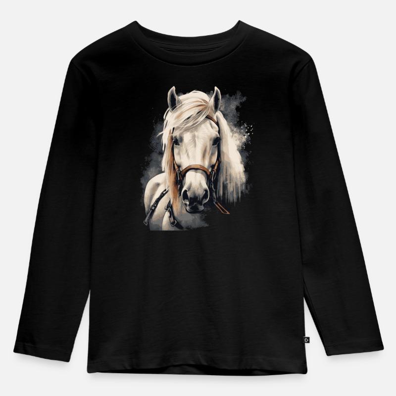 Islandpferd - Kinder Premium Bio Langarmshirt - Schwarz