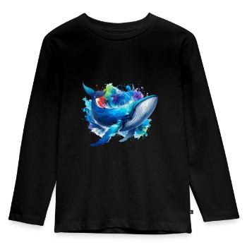 Blauwal Bunter Hintergrund - Kinder Premium Bio Langarmshirt - Schwarz - Vorne - AI Model Kid Male (0cm)