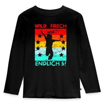 wild frech und endlich 5! - Kinder Premium Bio Langarmshirt - Schwarz - Vorne - AI Model Kid Male (0cm)