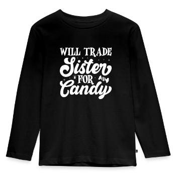 Will Trade Sister For Candy Halloween - Kinder Premium Bio Langarmshirt - Schwarz - Vorne - AI Model Kid Male (0cm)