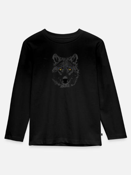 Wolf - Kinder Premium Bio Langarmshirt - Schwarz