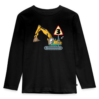 Geburtstag 3 Jahre Bagger Baustelle - Kinder Premium Bio Langarmshirt - Schwarz - Vorne - AI Model Kid Male (0cm)