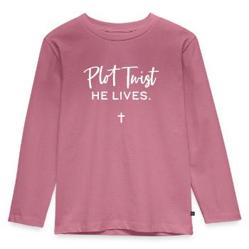 Plot Twist Er lebt - Kinder Premium Bio Langarmshirt - Mauve - Vorne - AI Model Kid Female (0cm)