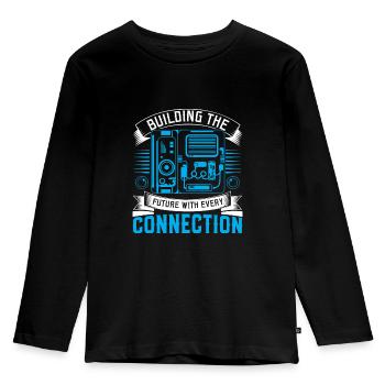 Mit jeder Verbindung die Zukunft gestalten. - Kinder Premium Bio Langarmshirt - Schwarz - Vorne - AI Model Kid Male (0cm)