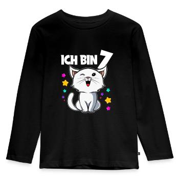 7. Geburtstag Katze Kätzchen 7 Jahre - Kinder Premium Bio Langarmshirt - Schwarz - Vorne - AI Model Kid Male (0cm)