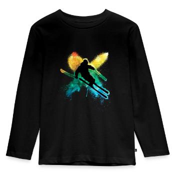 Bunter freestyle ski im Tiefschnee Winterurlaub - Kinder Premium Bio Langarmshirt - Schwarz - Vorne - AI Model Kid Male (0cm)
