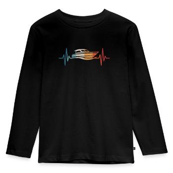 Motor Boat Heartbeat Motorboating Captain - Kids' Premium Longsleeve Shirt - black - Front - AI Model Kid Male (0cm)