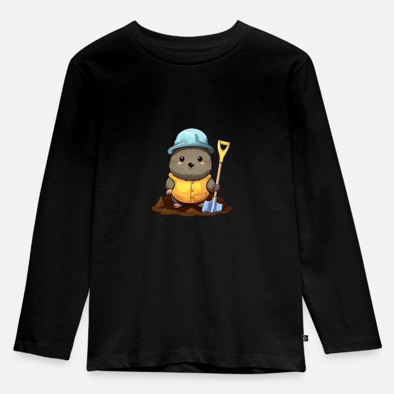 Süßer Maulwurf Baumeister - Kinder Premium Bio Langarmshirt - Schwarz