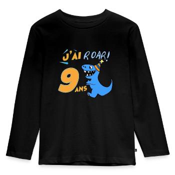 Anniversaire Garçon neuf ans Dinosaure J'ai 9 Ans - T-shirt manches longues Premium Enfant - noir - Devant - AI Model Kid Male (0cm)