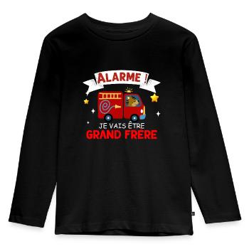 Alarme grand frere Humour naissance - T-shirt manches longues Premium Enfant - noir - Devant - AI Model Kid Male (0cm)