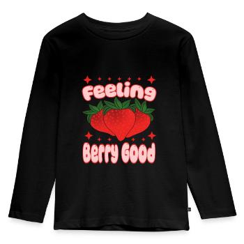 Erdbeere Gesund Süß Retro Gesund Natur Berry - Kinder Premium Bio Langarmshirt - Schwarz - Vorne - AI Model Kid Male (0cm)