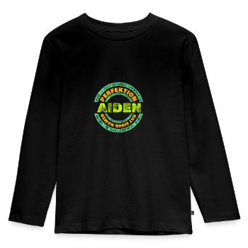 Vorname Aiden - Kinder Premium Bio Langarmshirt - Schwarz - Vorne - AI Model Kid Male (0cm)