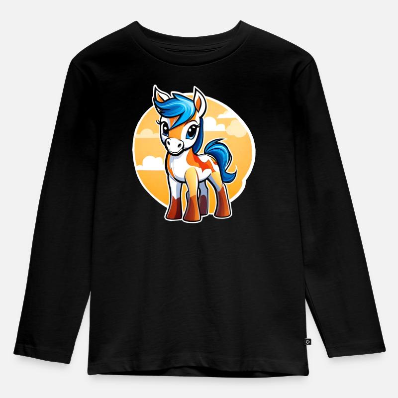 Niedliches kleines Pferd mit Sonne - Kinder Premium Bio Langarmshirt - Schwarz