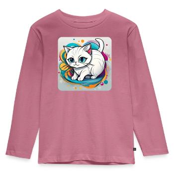 Chat blanc mignon aux yeux bleus - T-shirt manches longues Premium Enfant - mauve - Devant - AI Model Kid Female (0cm)