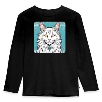 Fier chat Maine Coon blanc aux yeux jaunes - T-shirt manches longues Premium Enfant - noir - Devant - AI Model Kid Male (0cm)