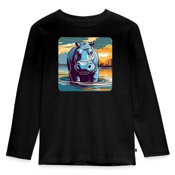 Hippopotame au coucher du soleil - T-shirt manches longues Premium Enfant - noir - Devant - AI Model Kid Male (0cm)