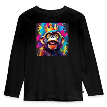 Cheeky monkey with crown in graffiti style - Kids' Premium Longsleeve Shirt - black - Front - AI Model Kid Male (0cm)