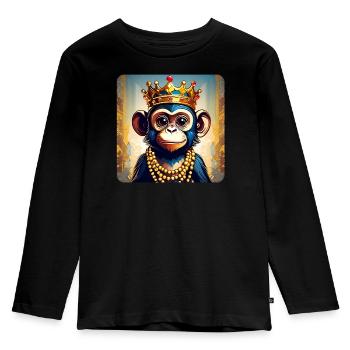 Cute monkey with crown - Kids' Premium Longsleeve Shirt - black - Front - AI Model Kid Male (0cm)