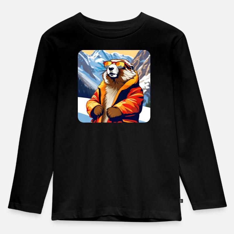 Cooles Murmeltier in den Alpen mit Sonnenbrille - Kinder Premium Bio Langarmshirt - Schwarz