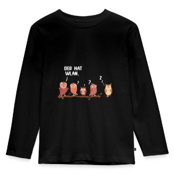 Der hat WLAN Eule Uhu lustiger Spruch Eulen Uhus - Kinder Premium Bio Langarmshirt - Schwarz - Vorne - AI Model Kid Male (0cm)