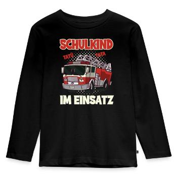 Schulkind im Einsatz Einschulung Feuerwehr Jungen - Kinder Premium Bio Langarmshirt - Schwarz - Vorne - AI Model Kid Male (0cm)