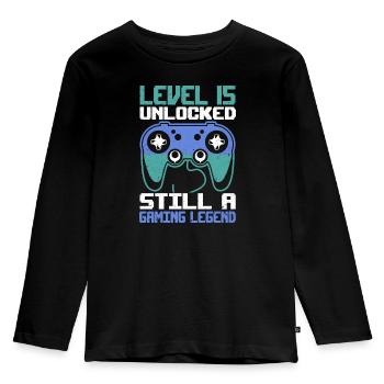 Level 15 Unlocked Still a Gaming Legend Birthday - Kids' Premium Longsleeve Shirt - black - Front - AI Model Kid Male (0cm)