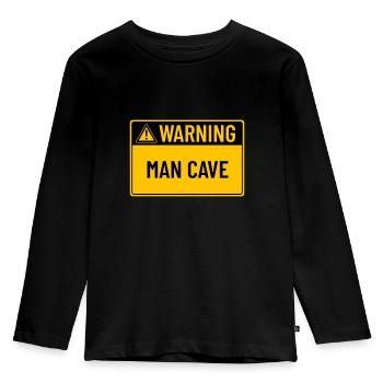 Warning: Man Cave - Kids' Premium Longsleeve Shirt - black - Front - AI Model Kid Male (0cm)