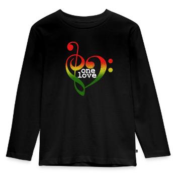 One Love - Reggae Musik Herz Rasta - Kinder Premium Bio Langarmshirt - Schwarz - Vorne - AI Model Kid Male (0cm)