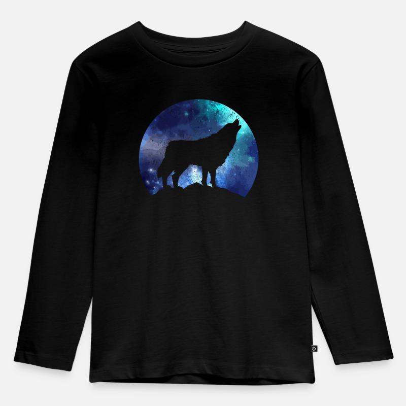 Wolf - Kinder Premium Bio Langarmshirt - Schwarz