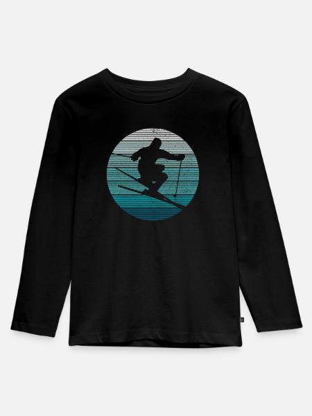 Ski - Kinder Premium Bio Langarmshirt - Schwarz
