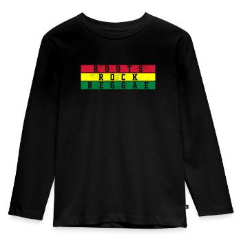 Roots Reggae Rock - Rastafari Rasta Geschenk - Kinder Premium Bio Langarmshirt - Schwarz - Vorne - AI Model Kid Male (0cm)