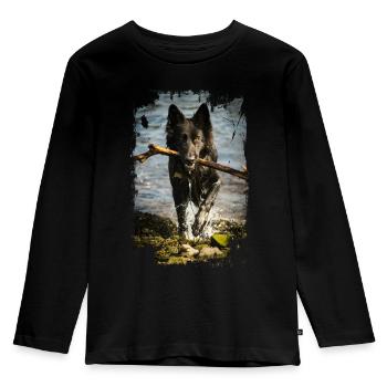Schwarzer deutscher Schäferhund Foto - Kinder Premium Bio Langarmshirt - Schwarz - Vorne - AI Model Kid Male (0cm)
