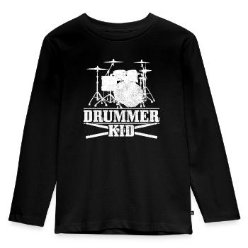 Drummer Kid Schlagzeuger Schlagzeug Geschenk - Kinder Premium Bio Langarmshirt - Schwarz - Vorne - AI Model Kid Male (0cm)