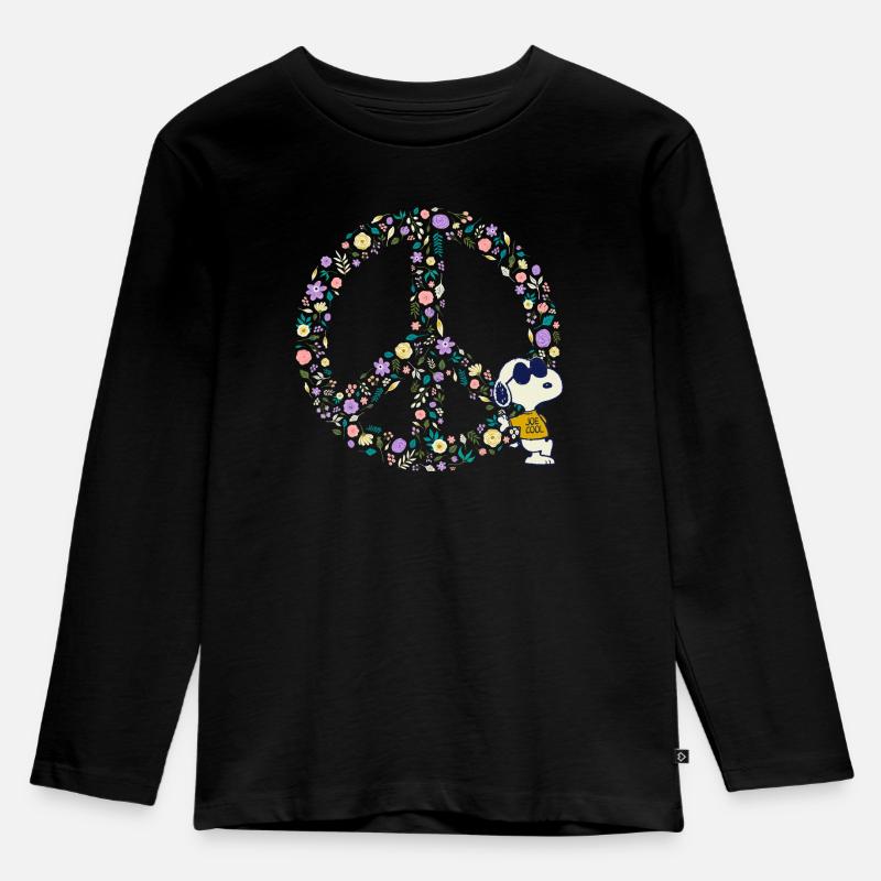 Peanuts Snoopy Peace Zeichen Frieden - Kinder Premium Bio Langarmshirt - Schwarz