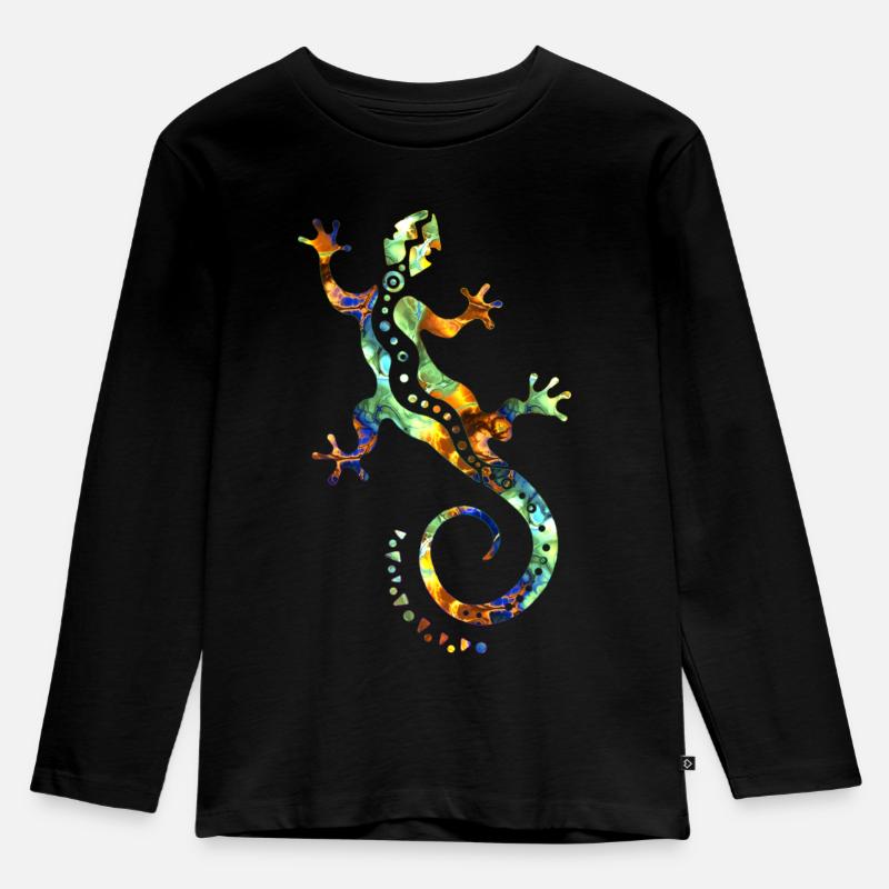 GECKO abstrakt bunt - Kinder Premium Bio Langarmshirt - Schwarz