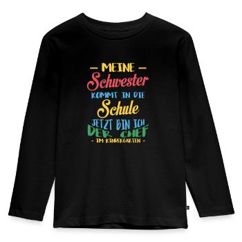 Meine Schwester Kleiner Bruder Einschulung Shirt - Kinder Premium Bio Langarmshirt - Schwarz - Vorne - AI Model Kid Male (0cm)