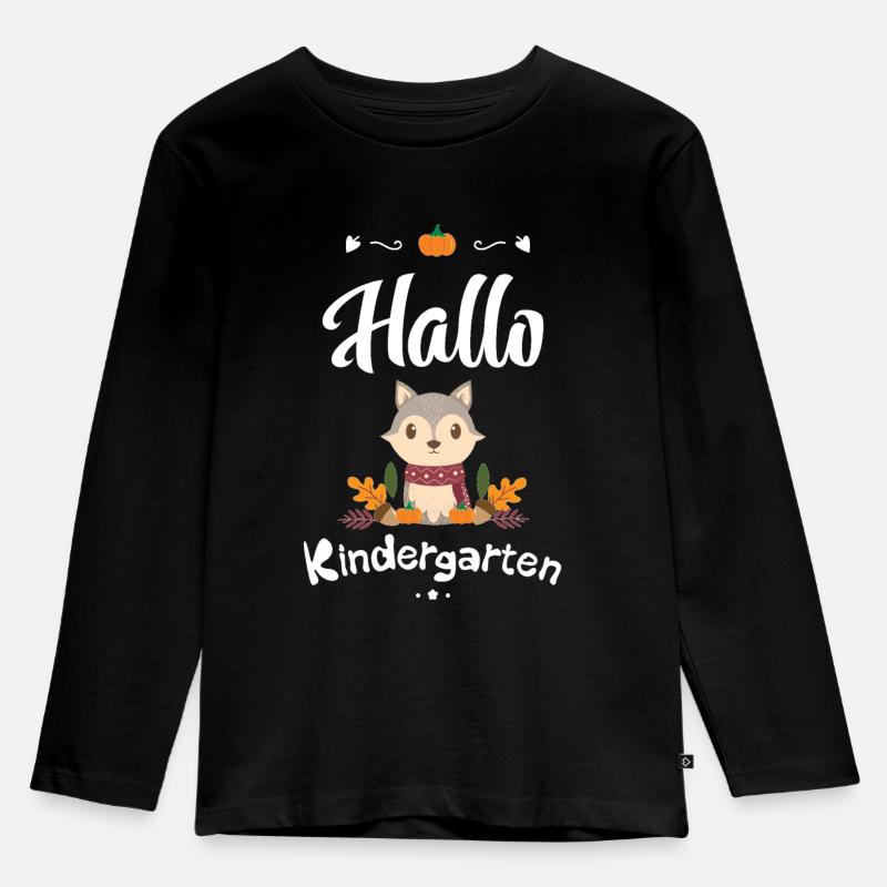 süßes Wolf Design mit Herbstmotiven - Kinder Premium Bio Langarmshirt - Schwarz